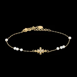 Damen Armband 0 ANTHAREA Gold Edelstahl Weisse Perlen