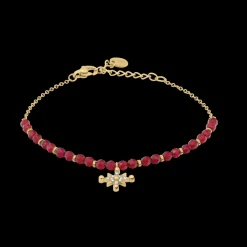 Damen Armband ANTHAREA Gold Edelstahl Rote Perlen