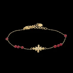 Damen Armband ANTHAREA Gold Edelstahl Rote Perlen