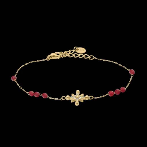 Damen Armband ANTHAREA Gold Edelstahl Rote Perlen