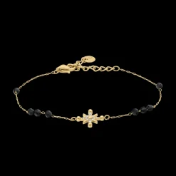 Damen Armband  ANTHAREA Gold Edelstahl Schwarze Perlen