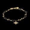 Damen Armband Kette AUSTRALE Gold Edelstahl Schwarze Perlen