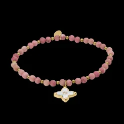 Damen Armband Perlen RUBYA Gold Edelstahl Rote Perlmutt