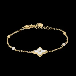 Damen Armband Perlen RUBYA Gold Edelstahl Weisse Perlmutt