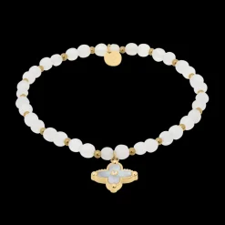 Damen Armband Perlen RUBYA Gold Edelstahl Weisse Perlmutt