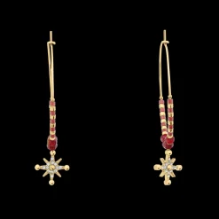 Damen Creolen Ohrring ANTHAREA Gold Edelstahl Rote Perlen