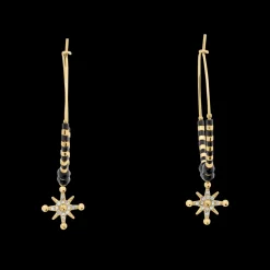 Damen Creolen Ohrring ANTHAREA Gold Edelstahl Schwarze Perlen