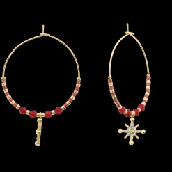 Damen Creolen Ohrring ANTHAREA Gold Edelstahl Rote Perlen
