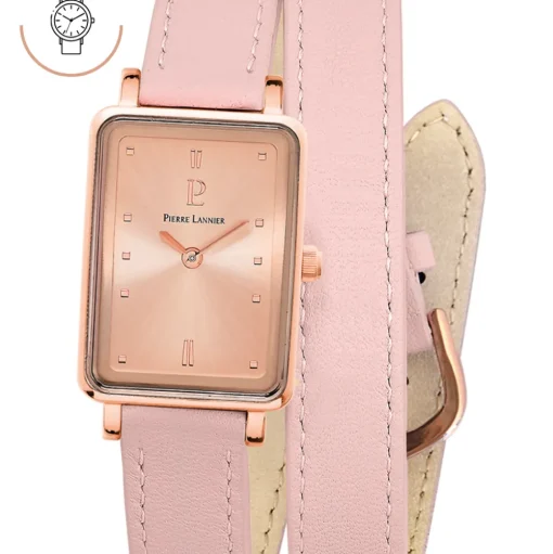 Damen Uhr ARIANE Roségold Zifferblatt Rosarot Leder Armband