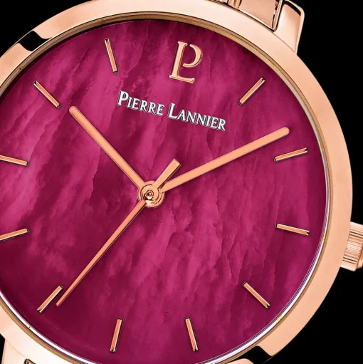Damen Uhr AURA Himbeer Zifferblatt Roségold Edelstahl Armband
