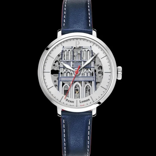 Damen Uhr COEUR BATTANT Silber Zifferblatt Blau Leder 14 MM Armband