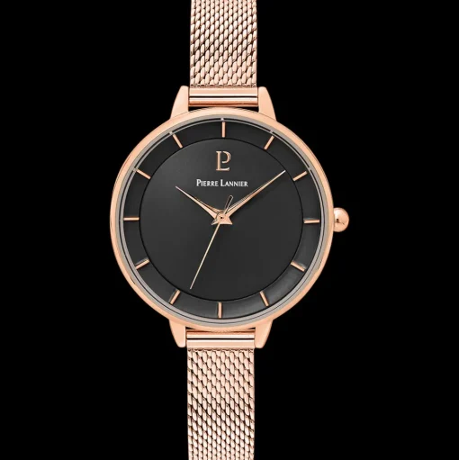 Damen Uhr DELICE Schwarz Zifferblatt Roségold Milanaise Armband