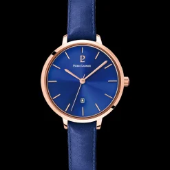 Damen Uhr ECHO Blau Zifferblatt Blau Leder Armband
