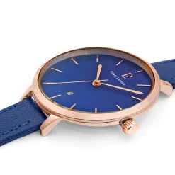Damen Uhr ECHO Blau Zifferblatt Blau Leder Armband