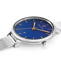 Damen Uhr ECHO  Zifferblatt blau  Silber Milanaise Armband