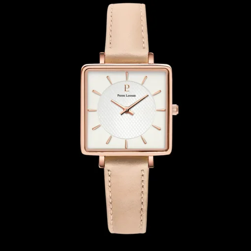 Damen Uhr LECARÉ Weiss Zifferblatt Rosarot Leder Armband