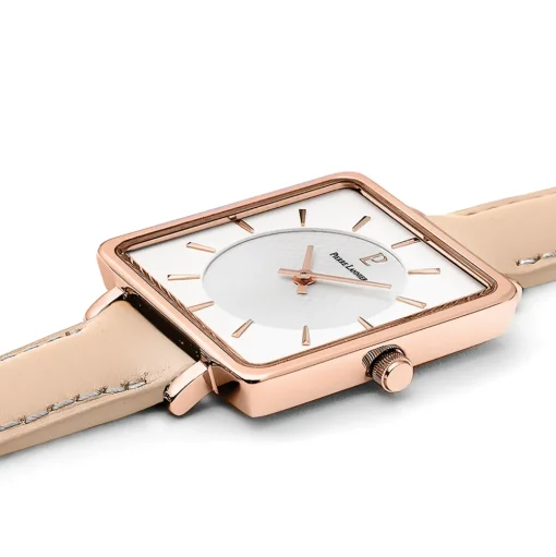 Damen Uhr LECARÉ Weiss Zifferblatt Rosarot Leder Armband