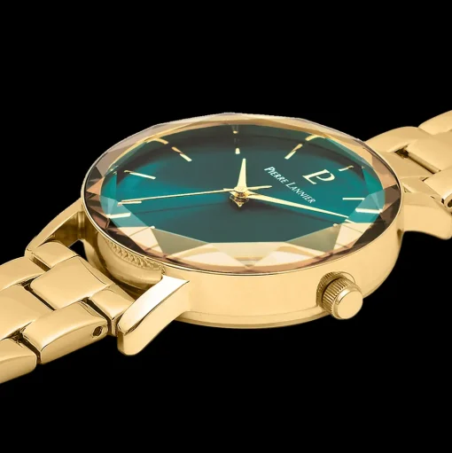 Damen Uhr MULTIPLES Grün Zifferblatt Gold Edelstahl Armband