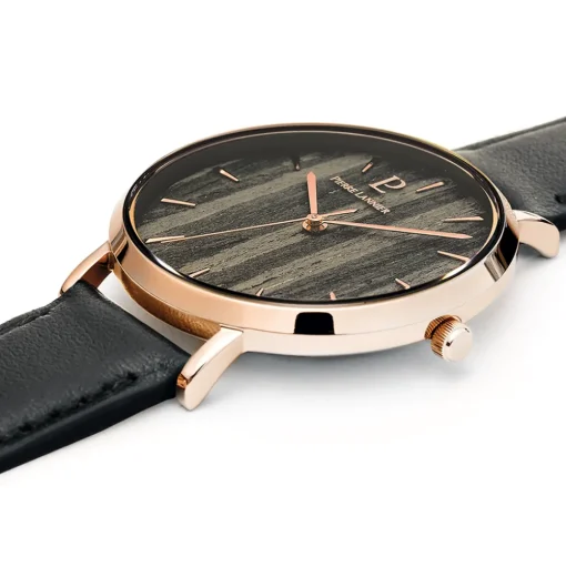 Damen Uhr NATURE Schwarz Zifferblatt Schwarz Leder Armband