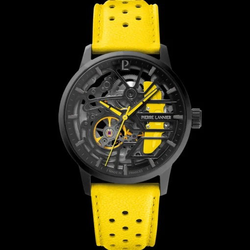 Damen Uhr PADDOCK Schwarz Zifferblatt Gelb Leder 20 MM Armband