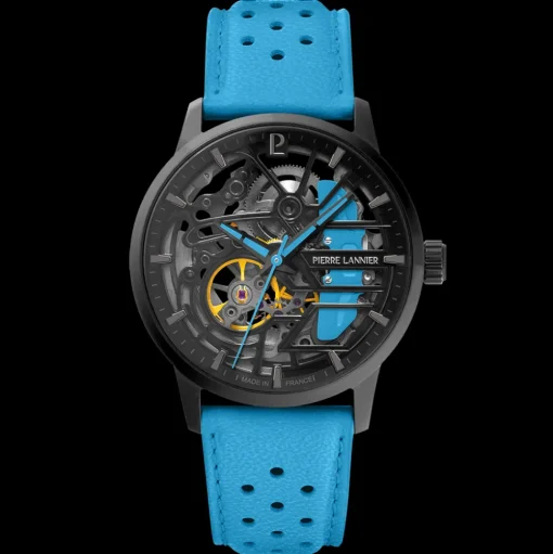 Damen Uhr PADDOCK Schwarz Zifferblatt Blau Leder 20 MM Armband