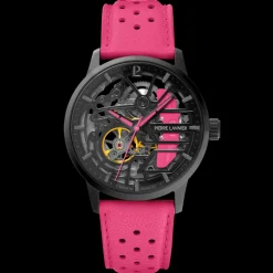 Damen Uhr PADDOCK Schwarz Zifferblatt Rosa Leder 20 MM Armband