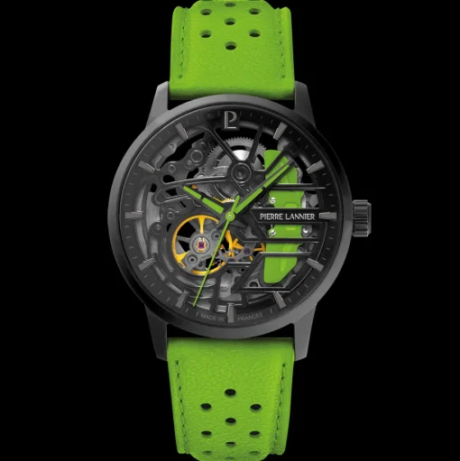 Damen Uhr PADDOCK Schwarz Zifferblatt Grün Leder 20 MM Armband