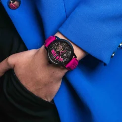 Damen Uhr PADDOCK Schwarz Zifferblatt Rosa Leder 20 MM Armband