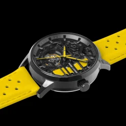 Damen Uhr PADDOCK Schwarz Zifferblatt Gelb Leder 20 MM Armband