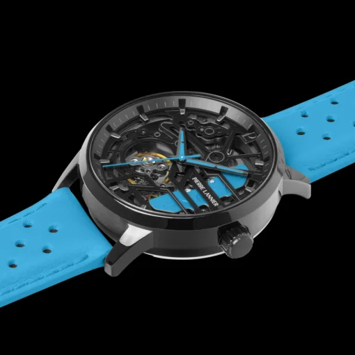 Damen Uhr PADDOCK Schwarz Zifferblatt Blau Leder 20 MM Armband