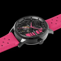 Damen Uhr PADDOCK Schwarz Zifferblatt Rosa Leder 20 MM Armband