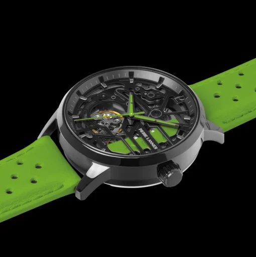 Damen Uhr PADDOCK Schwarz Zifferblatt Grün Leder 20 MM Armband