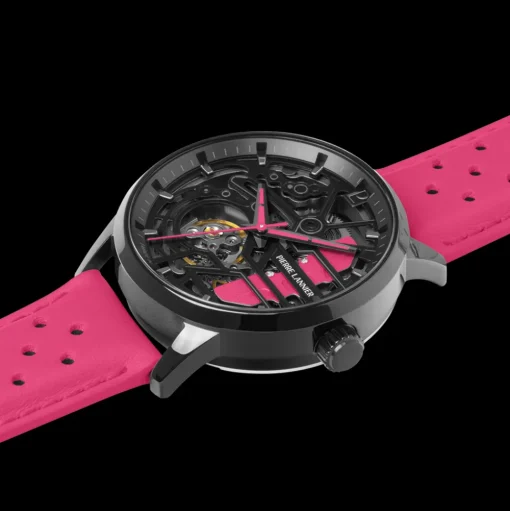 Damen Uhr PADDOCK Schwarz Zifferblatt Rosa Leder 20 MM Armband