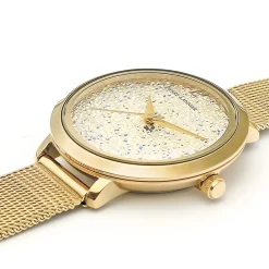 Damen Uhr PETITE CRISTAL Weiss Zifferblatt Gold Milanaise Armband