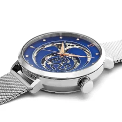 Damen Uhr RCS Blau Zifferblatt Silber Milanaise Armband