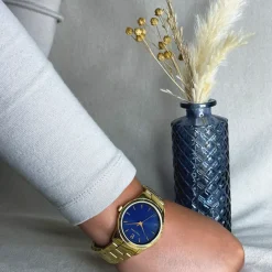 Damen Uhr ROXANE Blau Zifferblatt Gold Edelstahl Armband