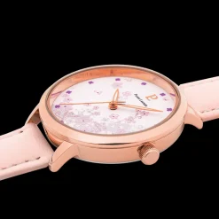 Damen Uhr TALLIA Weiss Zifferblatt Rosarot Leder Armband