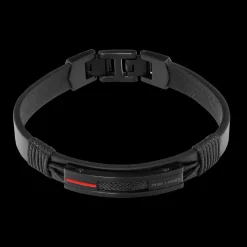 Herren Armband PADDOCK Schwarz Stahl und Schwarz Leder