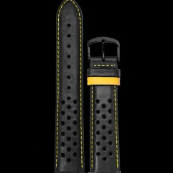 Herren Armband Perforiertes Leder Schwarz 22 MM