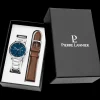 Herren Set DATA Blau Zifferblatt Braun Leder 20 MM Armband