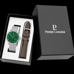 Herren Set ESSENTIAL Grün Zifferblatt Braun Leder Armband