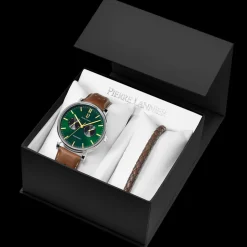 Herren Set ESSENTIAL Grün Zifferblatt Braun Perforiertes Leder 20 MM Armband