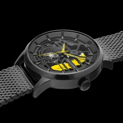 Herren Set PADDOCK Schwarz Zifferblatt Schwarz Leder Armband