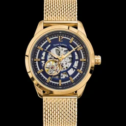 Herren Uhr AUTOMATIC Blau Zifferblatt Gold Milanaise Armband