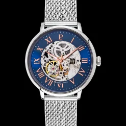 Herren Uhr AUTOMATIC Blau Zifferblatt Silber Milanaise Armband