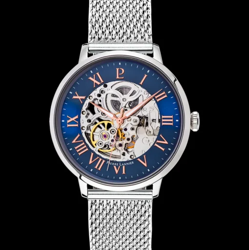Herren Uhr AUTOMATIC Blau Zifferblatt Silber Milanaise Armband