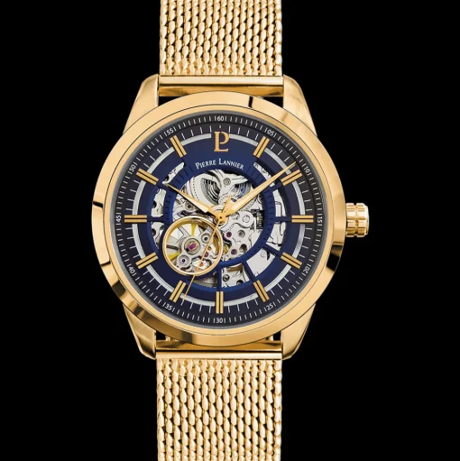 Herren Uhr AUTOMATIC Blau Zifferblatt Gold Milanaise Armband