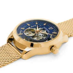 Herren Uhr AUTOMATIC Blau Zifferblatt Gold Milanaise Armband
