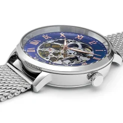 Herren Uhr AUTOMATIC Blau Zifferblatt Silber Milanaise Armband