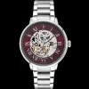 Herren Uhr AUTOMATIC Burgundrot Zifferblatt Silber Edelstahl 20 MM Armband
